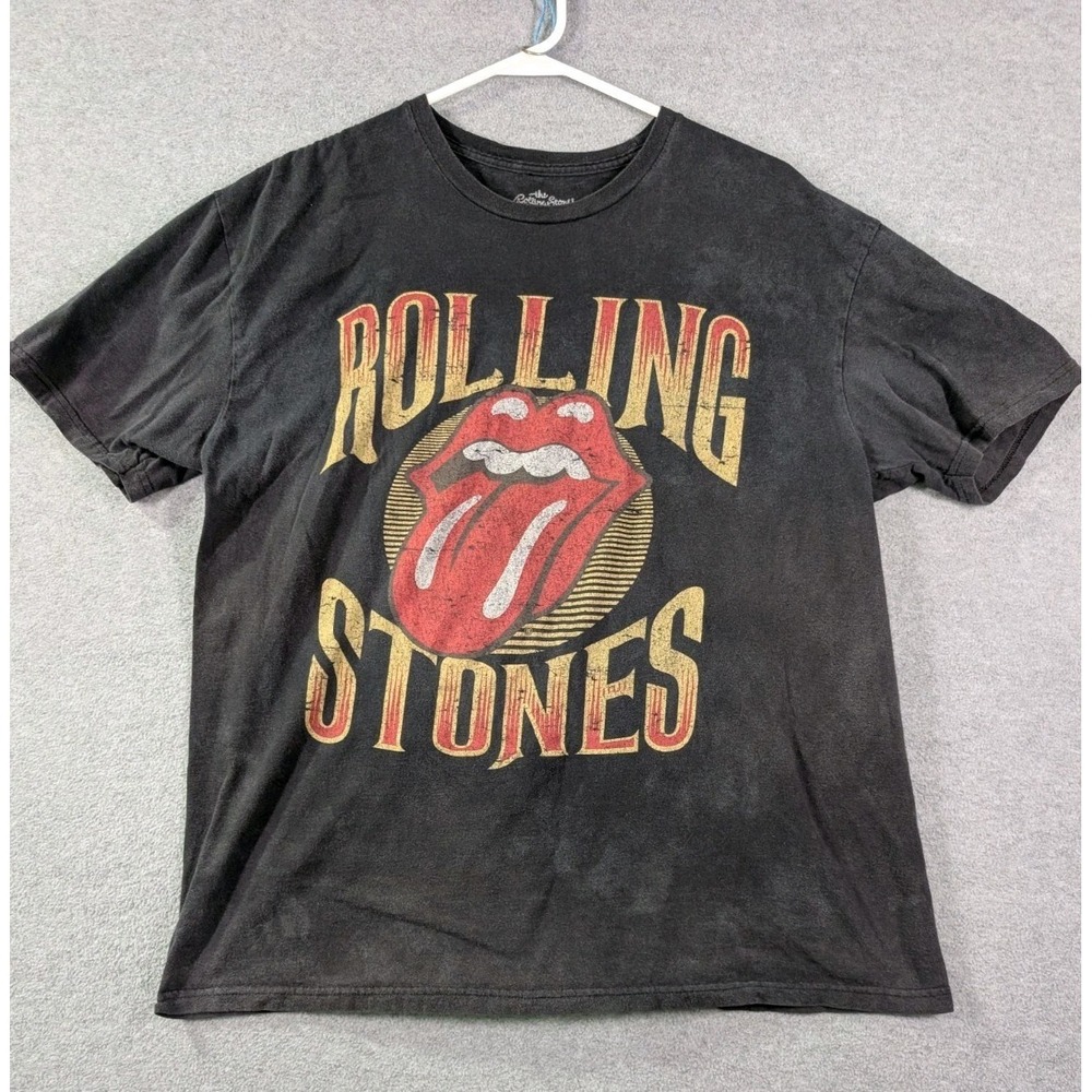 Rolling Stones Distressed Logo Band T-Shirt XL Black Graphic Rock Tee 2024 Faded
